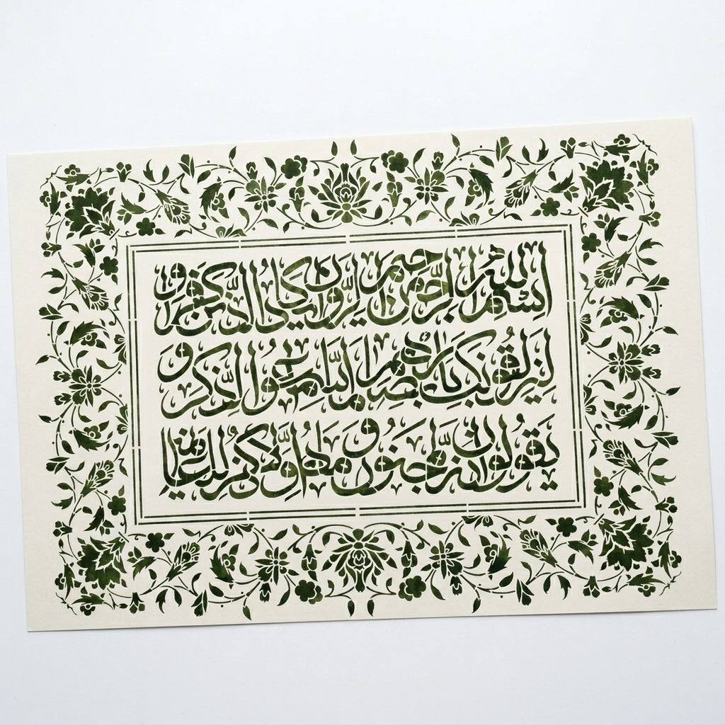 Floral Arabic Calligraphy Islamic Wall Stencil – Decorative Quranic Calligraphy Border Design – ID# 56