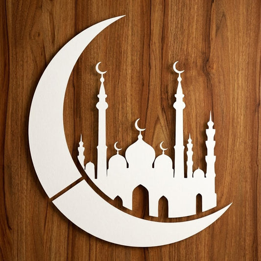 Crescent Mosque Stencil for Wall, Wood, Furniture & Ramadan Decor – Islamic Moon Masjid Design – ID# 773