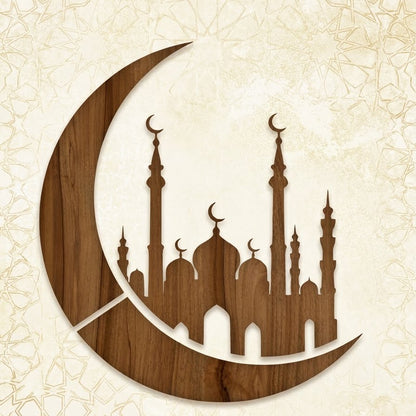 Crescent Mosque Stencil for Wall, Wood, Furniture & Ramadan Decor – Islamic Moon Masjid Design – ID# 773