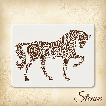 Mandala Horse Stencil for Wall, Wood & Fabric Art – Intricate Boho Design