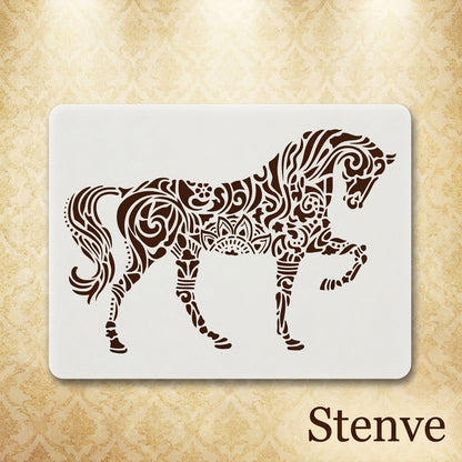 Mandala Horse Stencil for Wall, Wood & Fabric Art – Intricate Boho Design