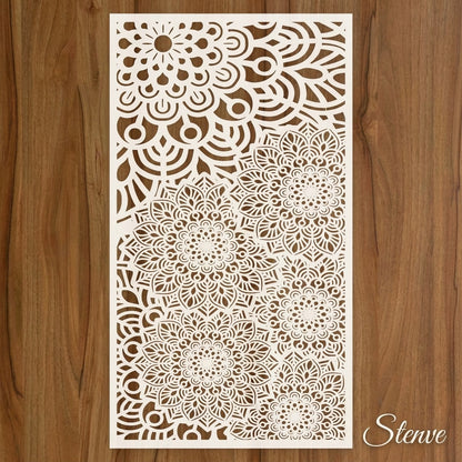 Zen Bloom Mandala Montage Stencil for Walls, Furniture & Canvas – Floral Layered Pattern Design – ID# 739