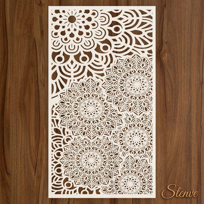 Zen Bloom Mandala Montage Stencil for Walls, Furniture & Canvas – Floral Layered Pattern Design – ID# 739
