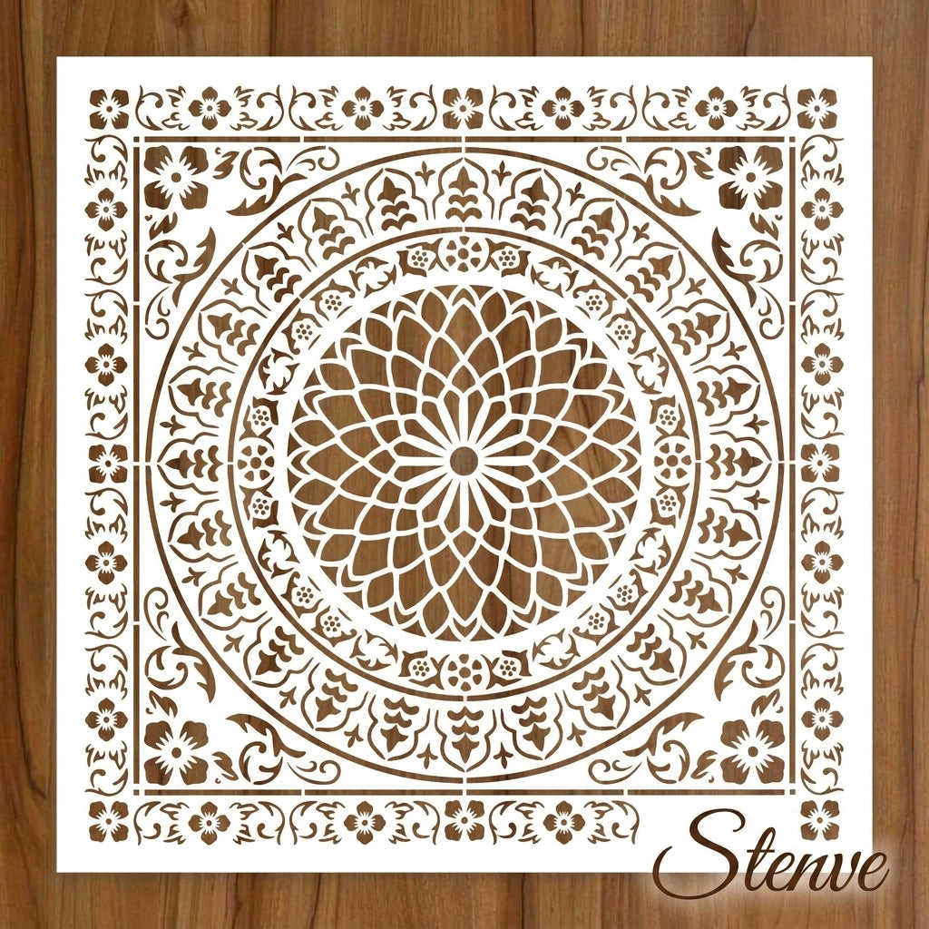 Floral Medallion Mandala Stencil for Walls, Floors & Tiles – Ornamental Decorative Pattern – ID# 735