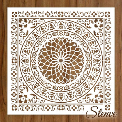 Floral Medallion Mandala Stencil for Walls, Floors & Tiles – Ornamental Decorative Pattern – ID# 735