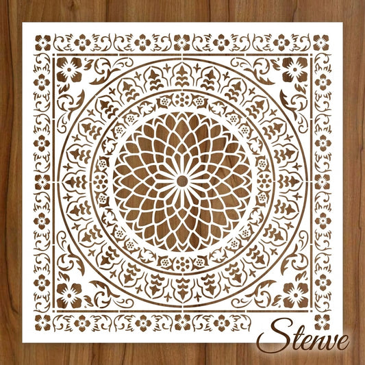 Floral Medallion Mandala Stencil for Walls, Floors & Tiles – Ornamental Decorative Pattern – ID# 735
