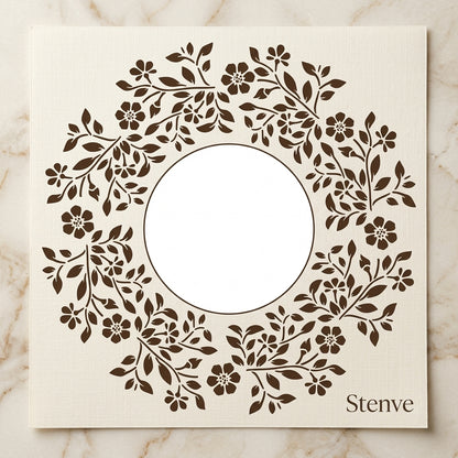 Botanical Circle Wreath Stencil for Wall, Wood & Fabric Art – Floral Ring Frame Design – ID# 763