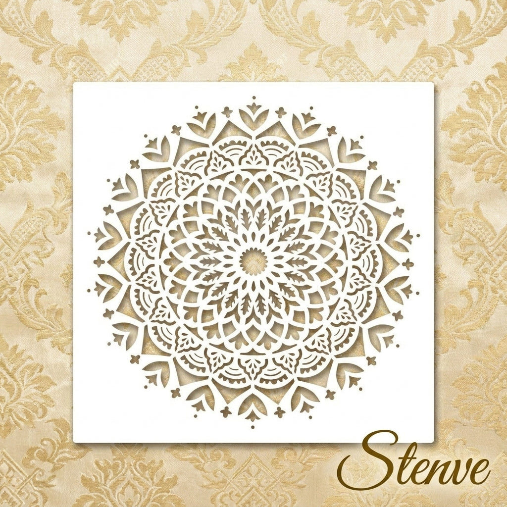 Sacred Geometry Mandala Stencil for Wall, Floor & Furniture Art – Decorative Round Mandala Pattern – ID# 726