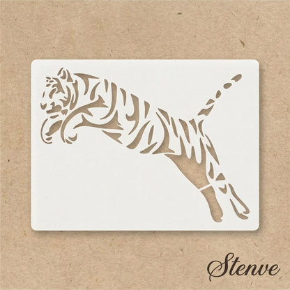 Trible Tiger Jump Reusable Stencil for Canvas and wall painting.ID#265A