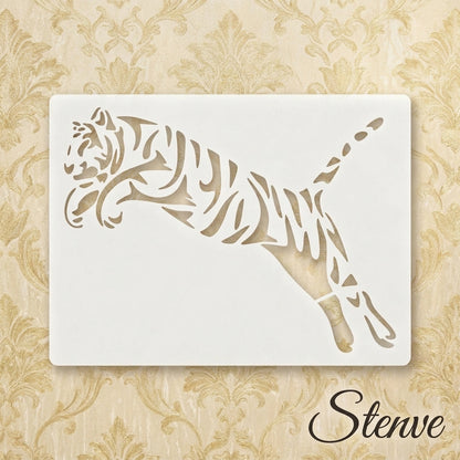Trible Tiger Jump Reusable Stencil for Canvas and wall painting.ID#265A