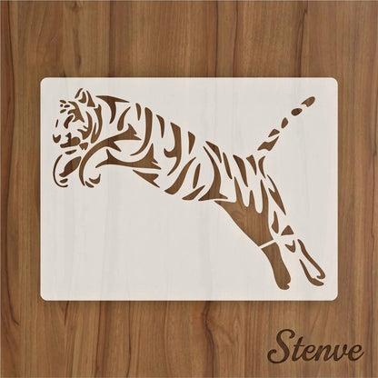 Trible Tiger Jump Reusable Stencil for Canvas and wall painting.ID#265A