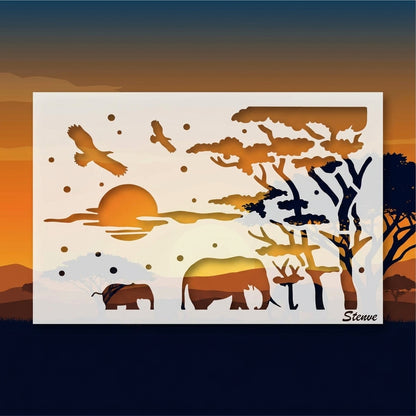 Elephant and Tree Reusable Stencil For Canvas And Wall Painting. ID #349