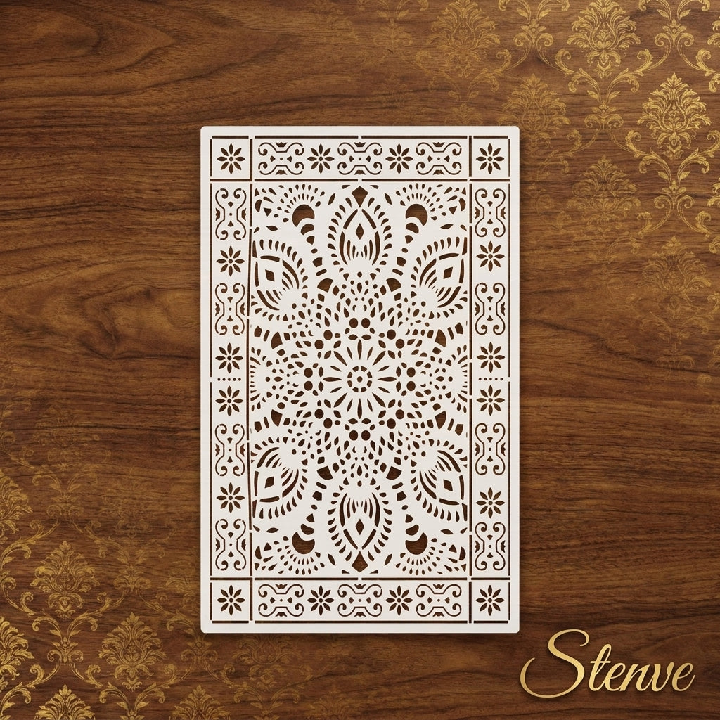Intricate Lace Carpet Stencil for Floor, Wall & Rug Painting – Elegant Floral Mandala Design
