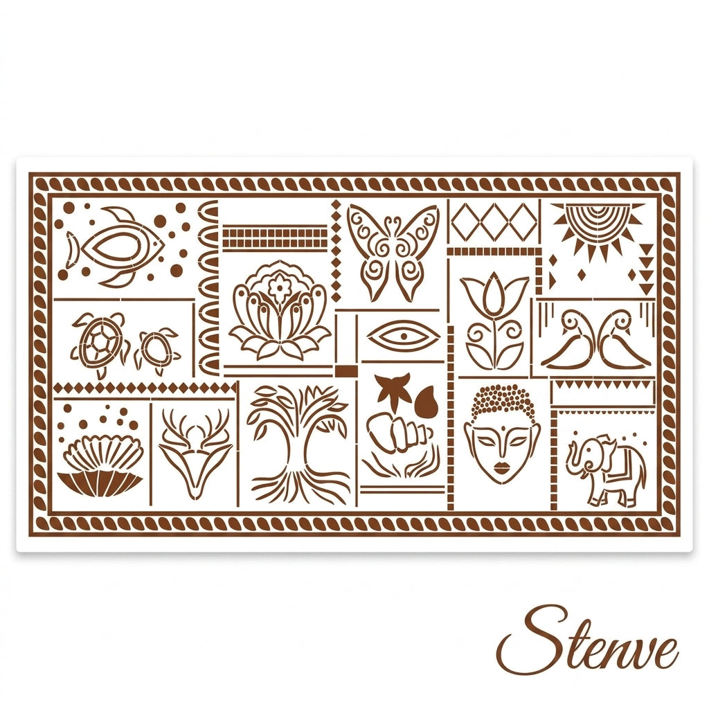 Global Totem Mosaic Tile Stencil for Wall, Floor & Furniture Art – Ethnic Tribal Pattern Design – ID# 755