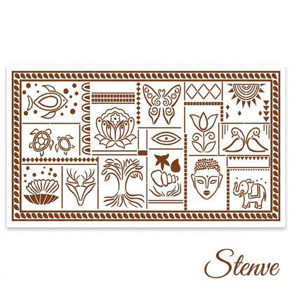 Global Totem Mosaic Tile Stencil for Wall, Floor & Furniture Art – Ethnic Tribal Pattern Design – ID# 755