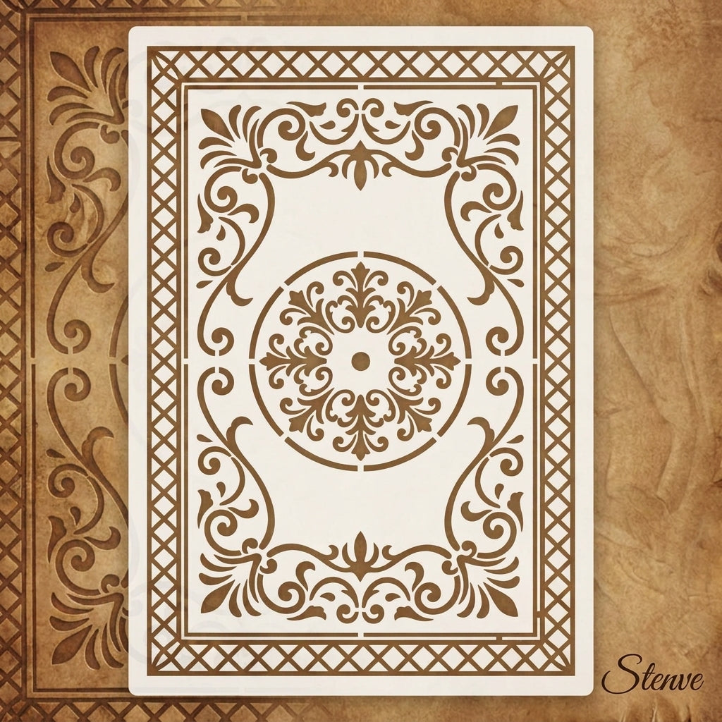 Imperial Court Filigree Rug Stencil for Floor, Wall & Furniture Art – Ornamental Carpet Pattern Design – ID# 754