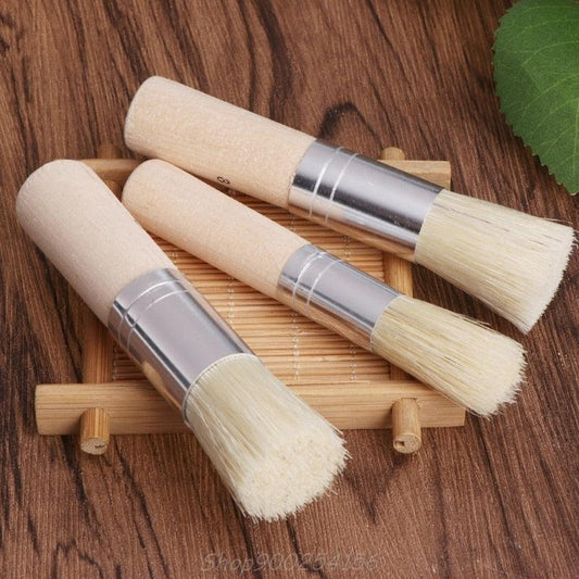 3Pcs/Set Wooden Stencil Brush Soft Bristle Brushes for  Acrylic Watercolor Oil Painting