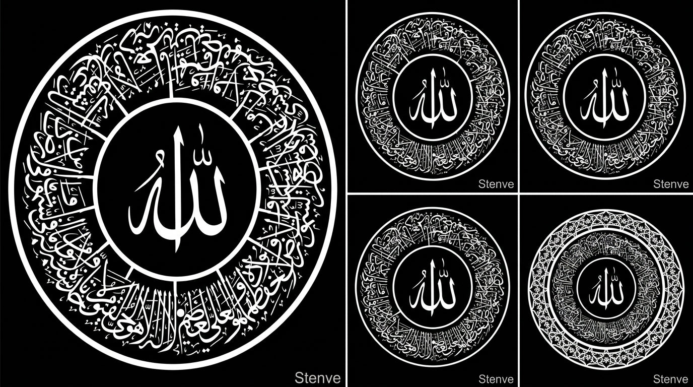 Ayat ul Kursi Round Thuluth Calligraphy Stencil – Islamic Reusable Wall & Canvas Stencil (ID#7)