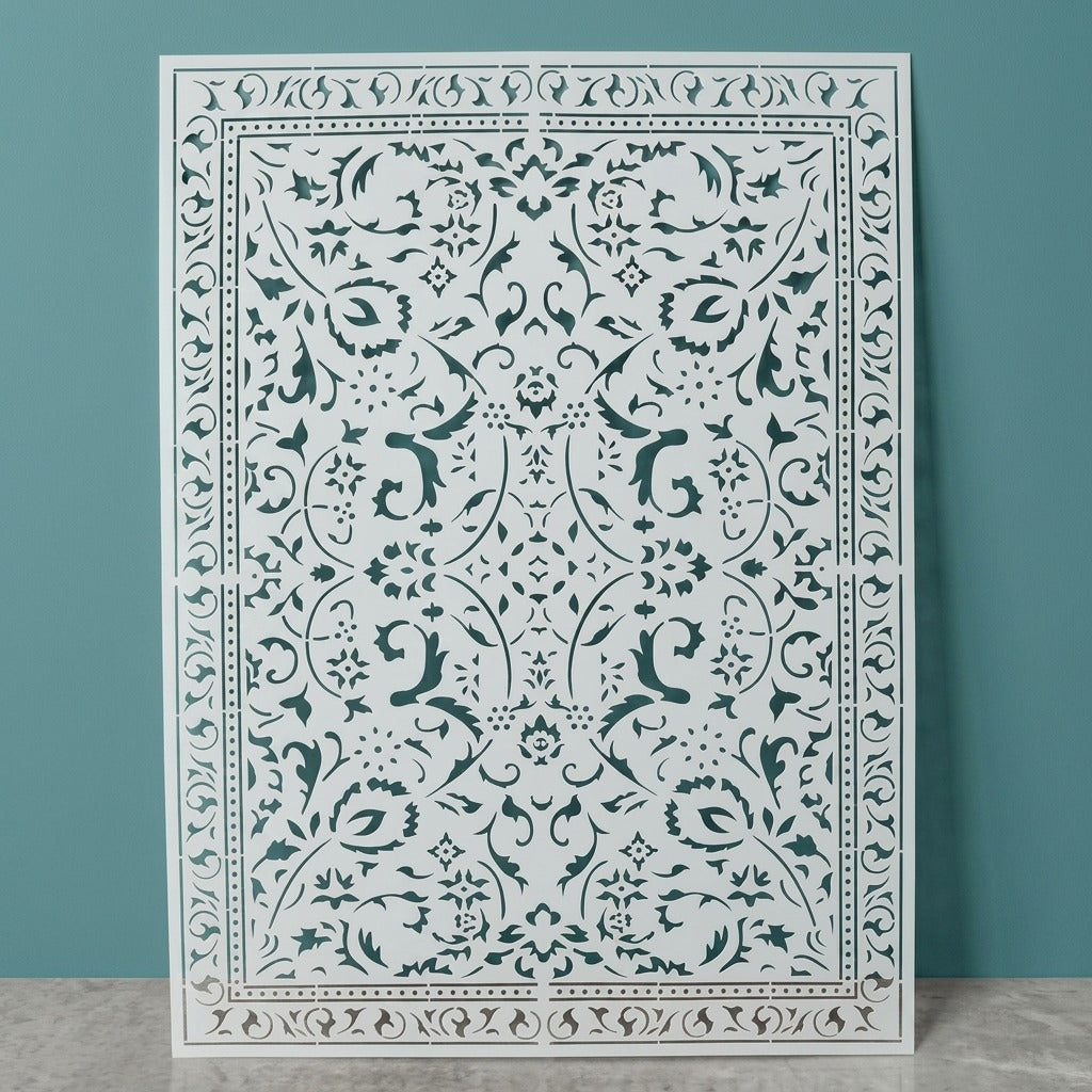Traditional Symmetry Carpet Pattern Stencil for Wall, Floor & Tile Painting – Vintage Rug Design – ID# 744