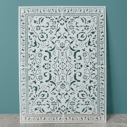 Traditional Symmetry Carpet Pattern Stencil for Wall, Floor & Tile Painting – Vintage Rug Design – ID# 744