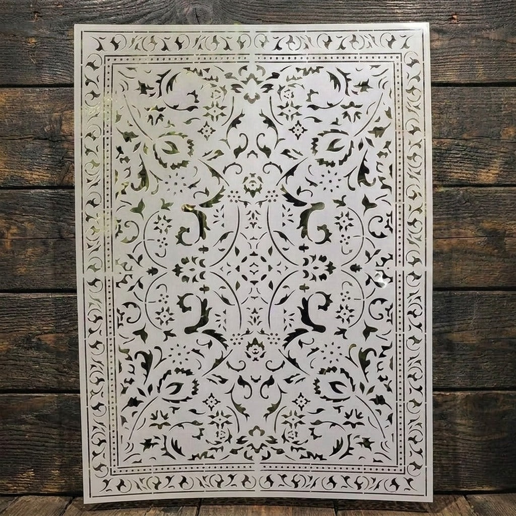 Traditional Symmetry Carpet Pattern Stencil for Wall, Floor & Tile Painting – Vintage Rug Design – ID# 744
