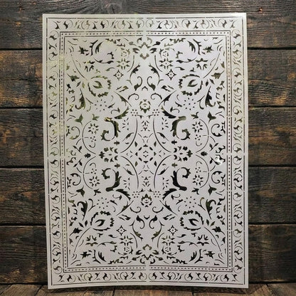 Traditional Symmetry Carpet Pattern Stencil for Wall, Floor & Tile Painting – Vintage Rug Design – ID# 744