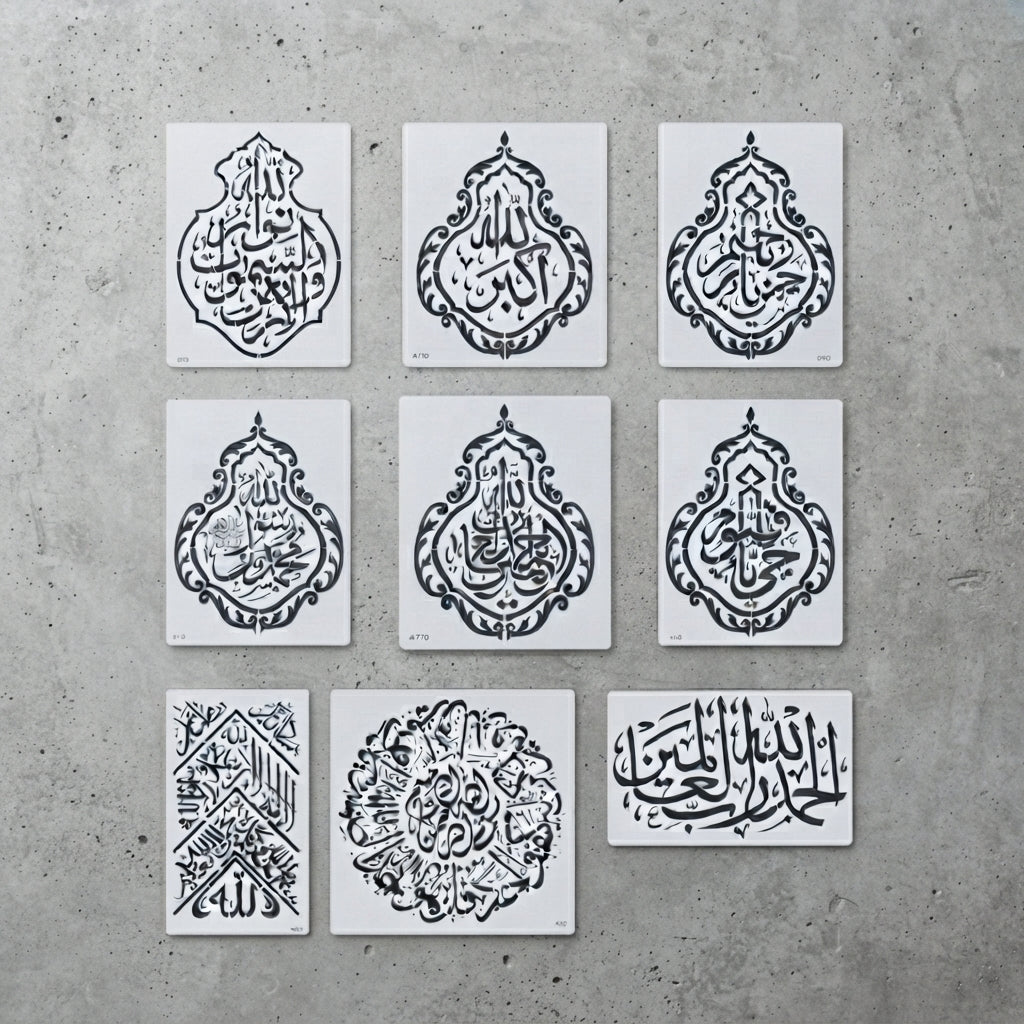 Kiswa Calligraphy Stencil Pack for Wall, Fabric & Décor – Arabic Art Bundle – ID# 116