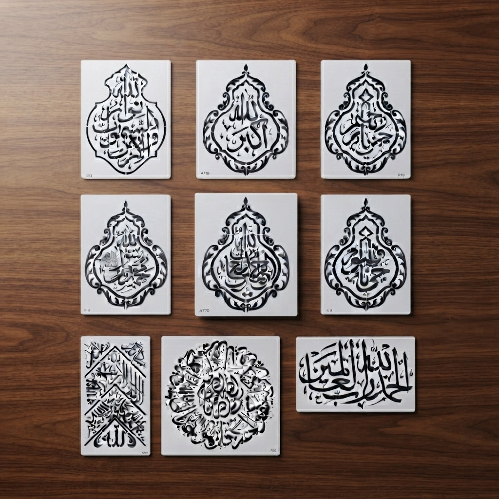 Kiswa Calligraphy Stencil Pack for Wall, Fabric & Décor – Arabic Art Bundle – ID# 116