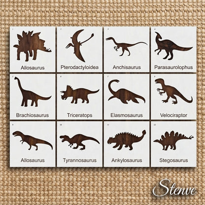 Pack of 12 Dinosaur Stencils For Canvas And Wall Painting Scrapbook Coloring Embossing Album Decorative Template.ID #489