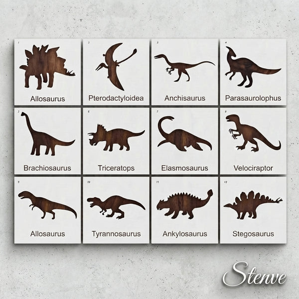 Pack of 12 Dinosaur Stencils For Canvas And Wall Painting Scrapbook Coloring Embossing Album Decorative Template.ID #489