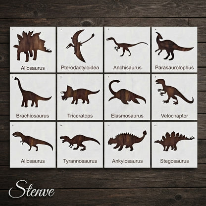Pack of 12 Dinosaur Stencils For Canvas And Wall Painting Scrapbook Coloring Embossing Album Decorative Template.ID #489