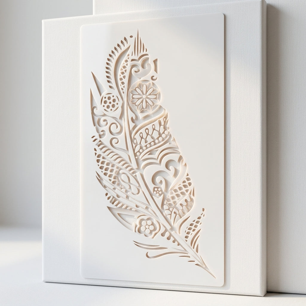 Mandala Feather Reusable Stencil For Canvas And Wall Painting.ID #464