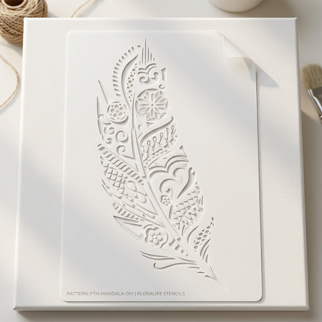 Mandala Feather Reusable Stencil For Canvas And Wall Painting.ID #464