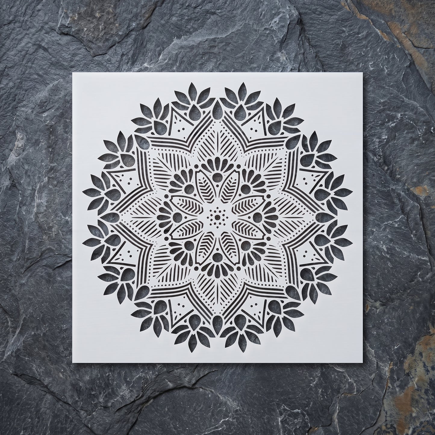 Floral Radiance Mandala Stencil for Wall & Floor Art – Round Boho Pattern – ID# 143