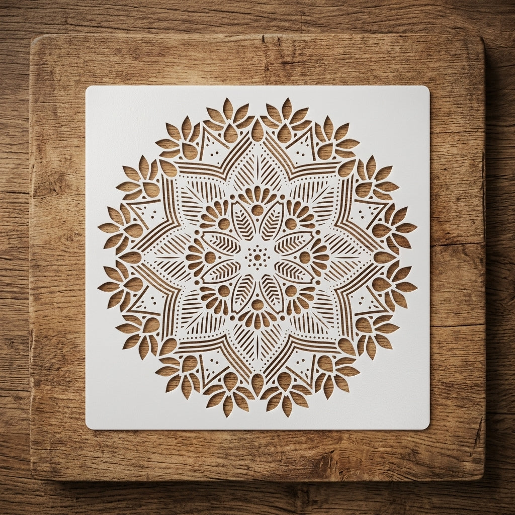 Floral Radiance Mandala Stencil for Wall & Floor Art – Round Boho Pattern – ID# 143