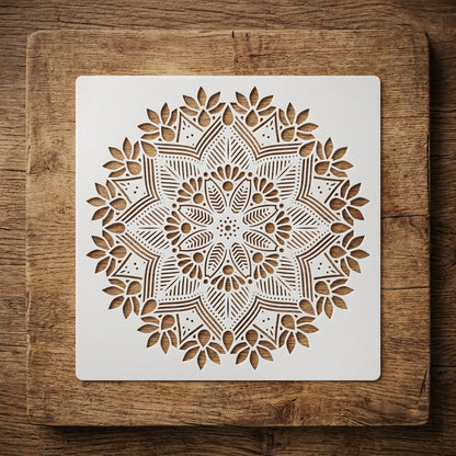 Floral Radiance Mandala Stencil for Wall & Floor Art – Round Boho Pattern – ID# 143