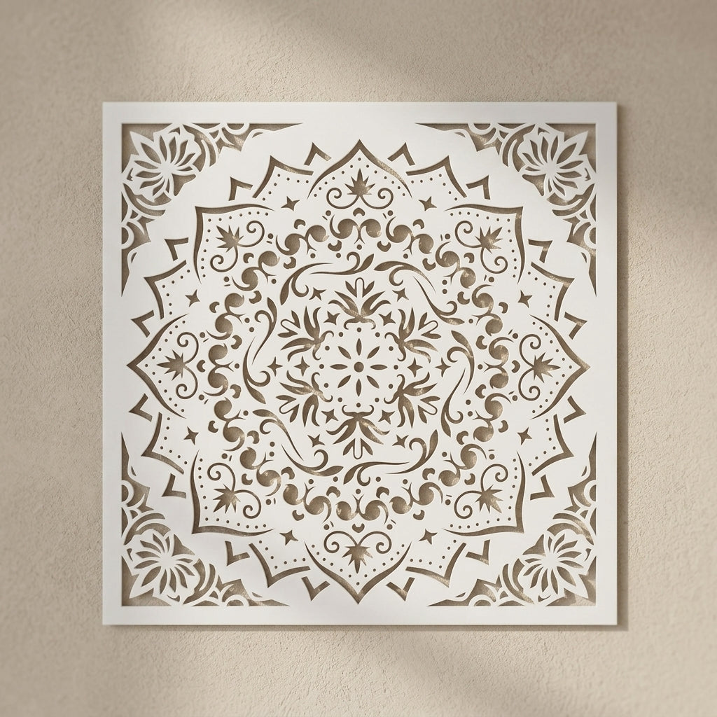 Floral Filigree Mandala Stencil for Wall, Floor & Furniture Art – Decorative Round Mandala Design – ID# 725