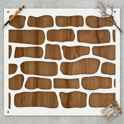 Rustic Stone Wall Brick Stencil for Wall, Concrete & Texture Paint Decor – Faux Rock Pattern