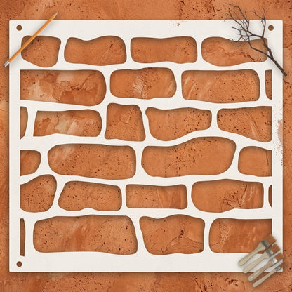 Rustic Stone Wall Brick Stencil for Wall, Concrete & Texture Paint Decor – Faux Rock Pattern