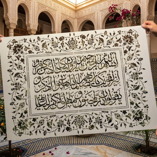 Floral Arabic Calligraphy Islamic Wall Stencil – Decorative Quranic Calligraphy Border Design – ID# 56