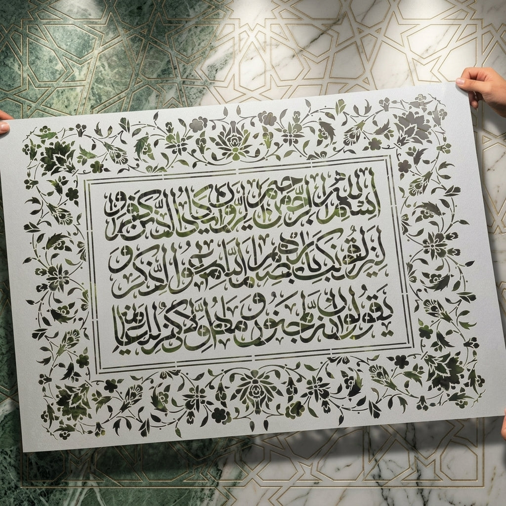 Floral Arabic Calligraphy Islamic Wall Stencil – Decorative Quranic Calligraphy Border Design – ID# 56