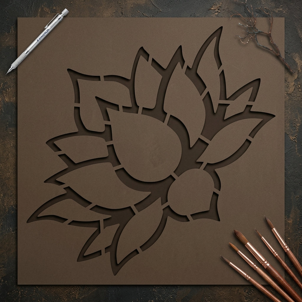 Elegant Lotus Flower Mandala Stencil for Wall, Floor & Furniture Art – Floral Spiritual Design – ID# 17