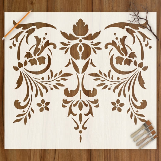 Ornate Baroque Floral Damask Stencil for Wall, Furniture & Floor Art – Vintage Classic Design – ID# 16
