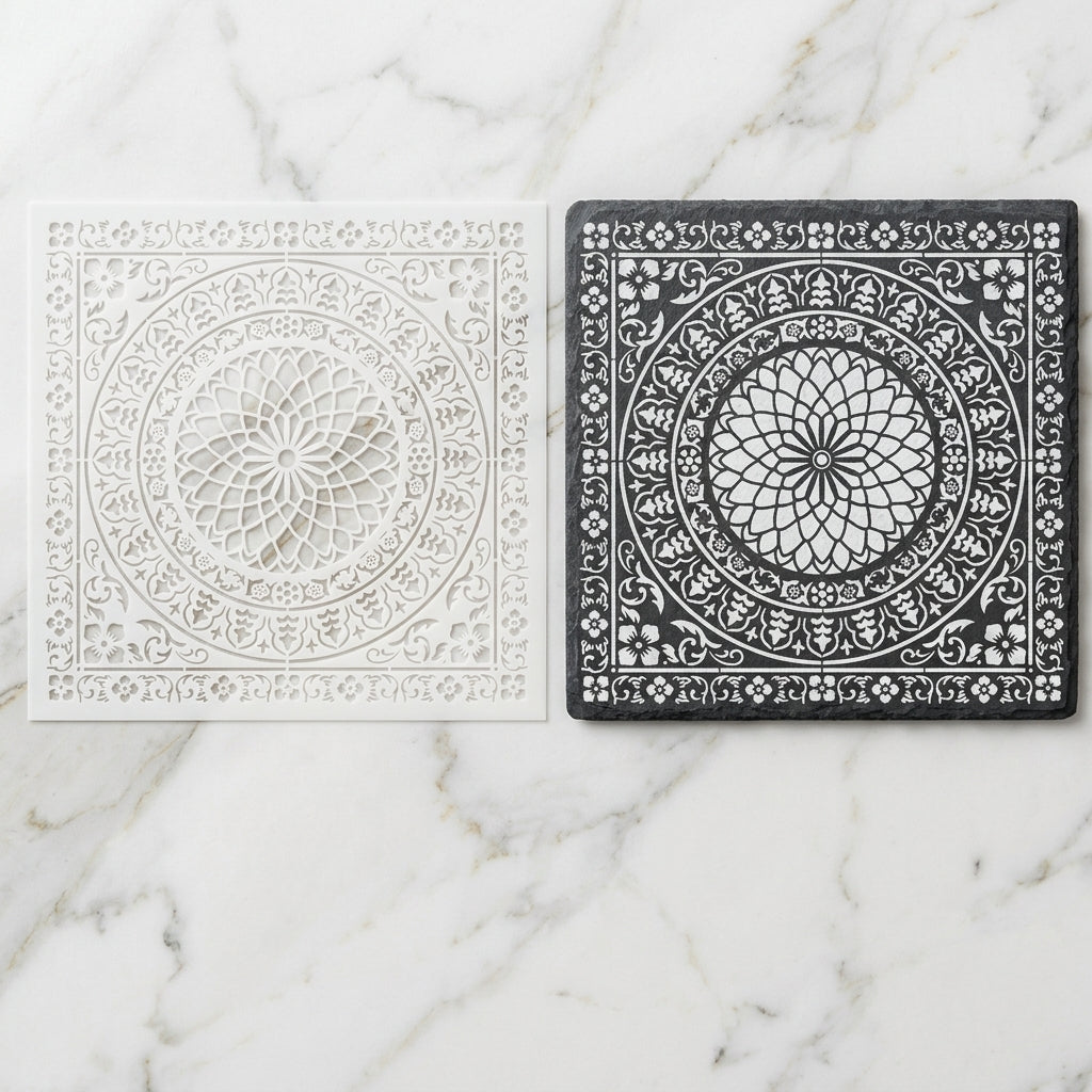 Floral Medallion Mandala Stencil for Walls, Floors & Tiles – Ornamental Decorative Pattern # ID 8