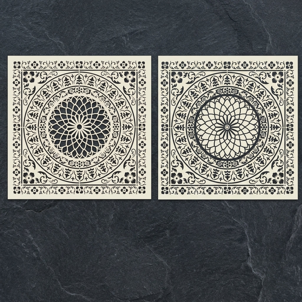 Floral Medallion Mandala Stencil for Walls, Floors & Tiles – Ornamental Decorative Pattern # ID 8