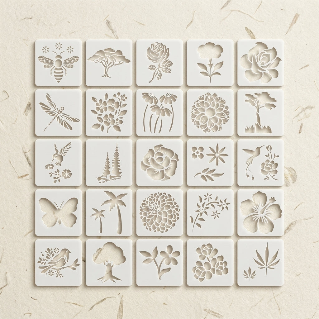25Pcs Floral Fantasy & Nature Shapes Stencils for Art and Craft & Painting