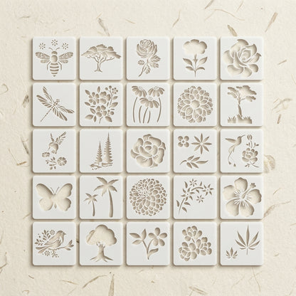25Pcs Floral Fantasy & Nature Shapes Stencils for Art and Craft & Painting