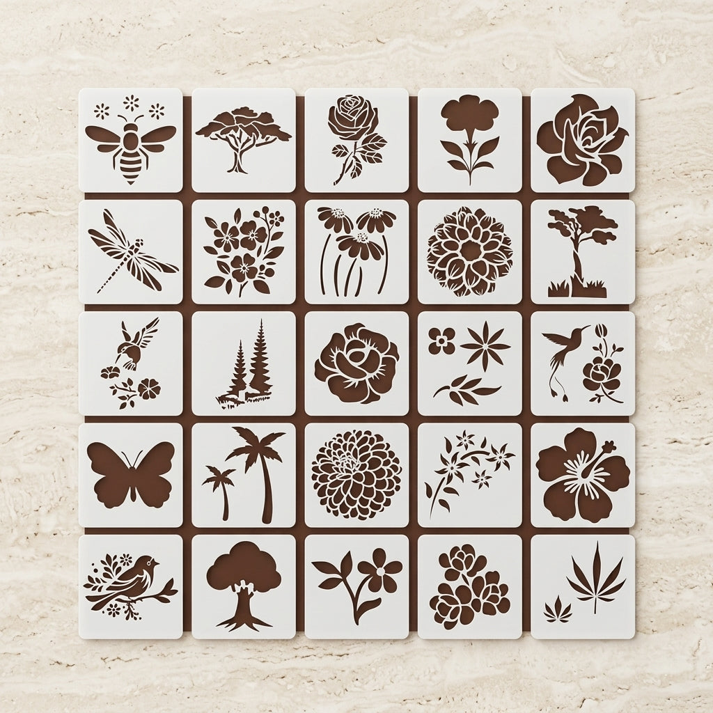 25Pcs Floral Fantasy & Nature Shapes Stencils for Art and Craft & Painting