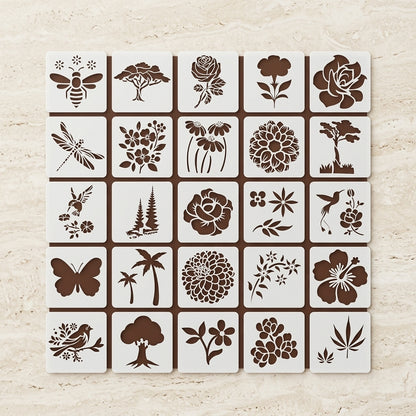 25Pcs Floral Fantasy & Nature Shapes Stencils for Art and Craft & Painting