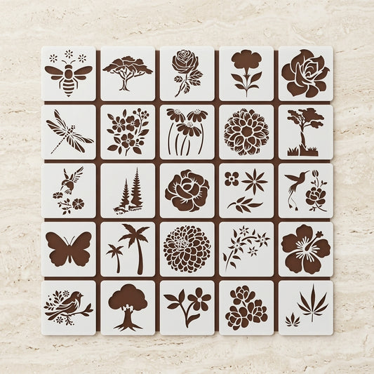 25Pcs Floral Fantasy & Nature Shapes Stencils for Art and Craft & Painting